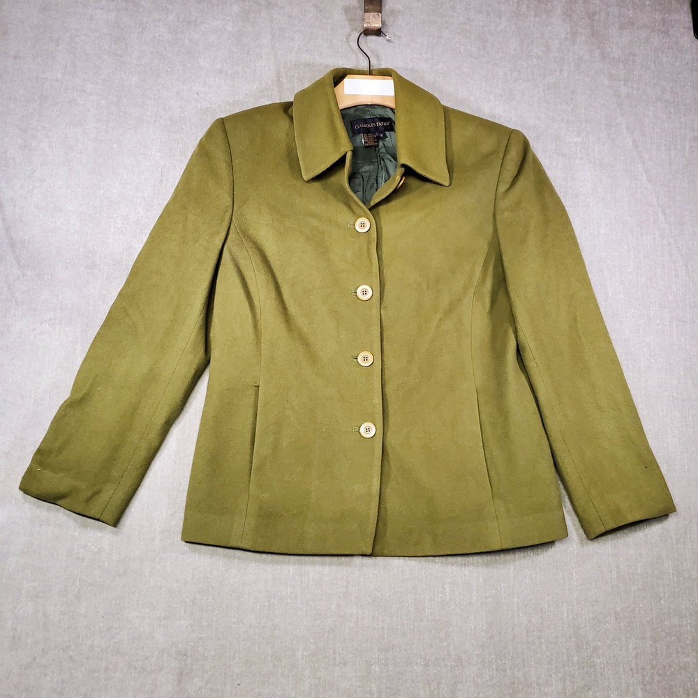 VTG Nordstrom Classiques Entier Blazer Jacket Womens M Green Wool Cashmere Blend